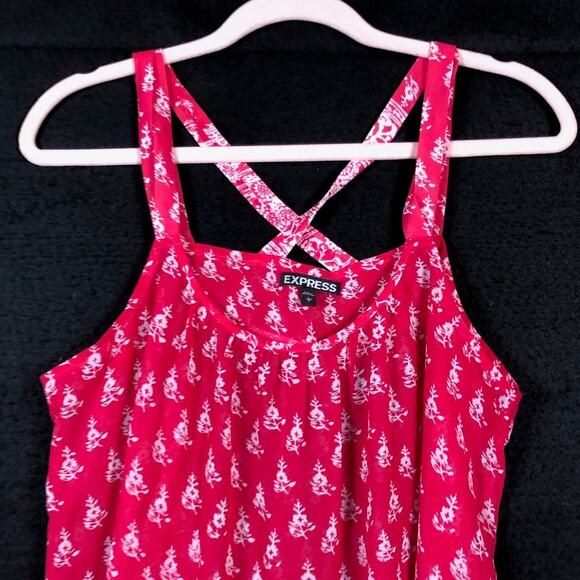 Express Womens Blouse Pink White Floral Scoop Neck Sleeveless Tank Large - Picture 2 of 12